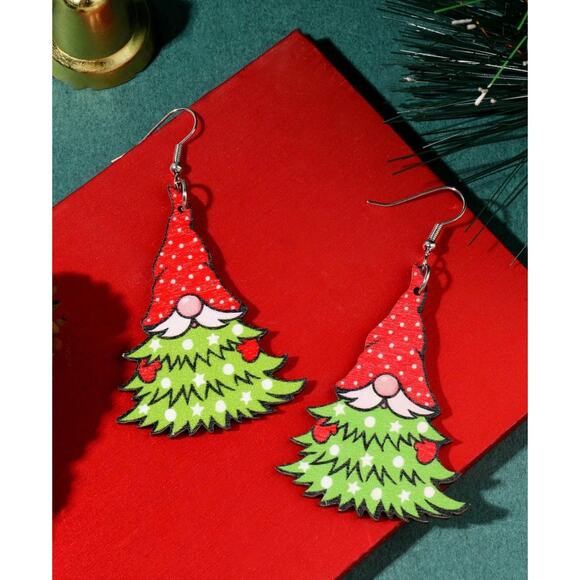 Cute Gnome Christmas Tree Earrings - Picture 1 of 4